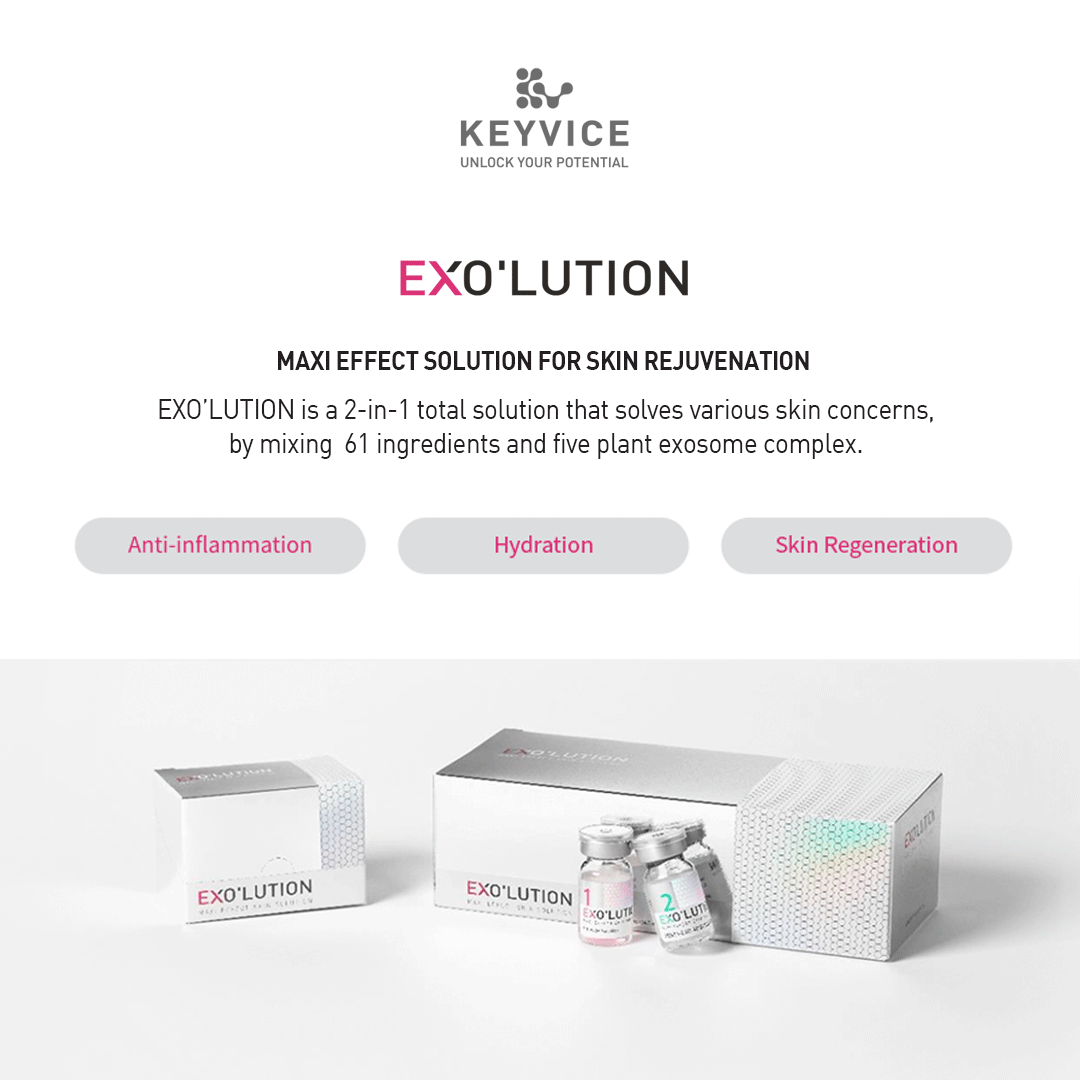 Exo’lution 2-in-1 skincare vials highlighting benefits for anti-inflammation, deep hydration, and skin regeneration