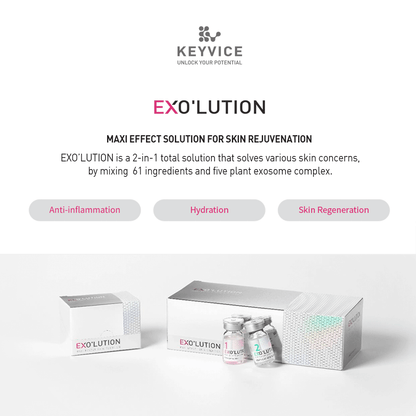 Exo’lution 2-in-1 skincare vials highlighting benefits for anti-inflammation, deep hydration, and skin regeneration