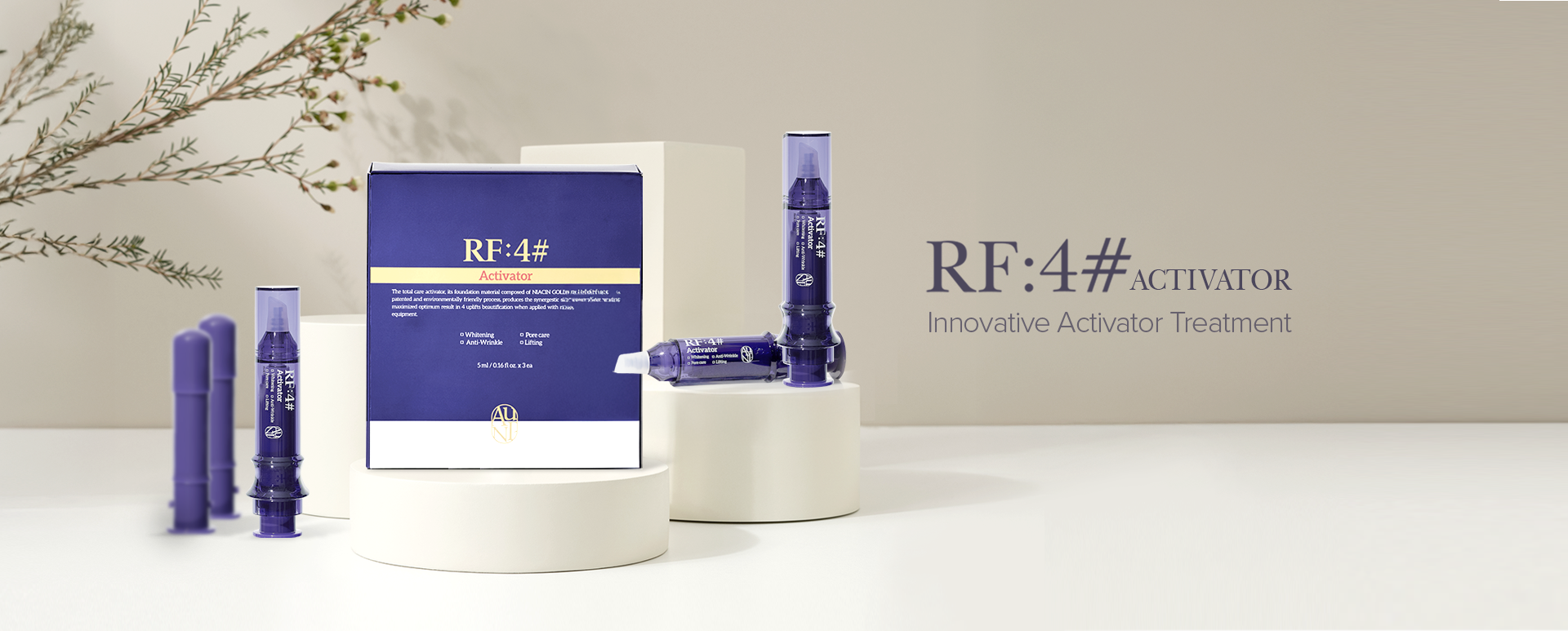 RF:4# Activator treatment with packaging on a white surface